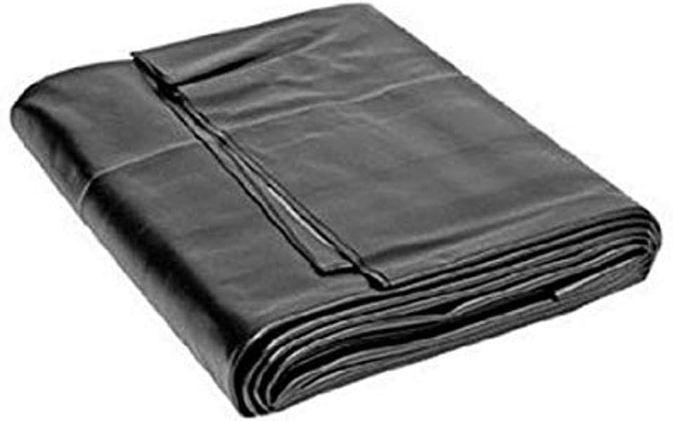Firestone PondGard EPDM pond liner folded and stacked, showing the black rubber membrane edge on